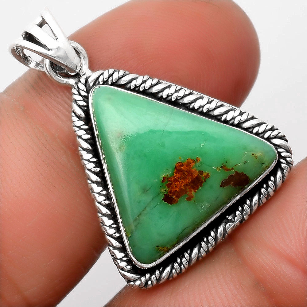 Natural Boulder Chrysoprase Australia 925 Sterling Silver Pendant Jewelry P-1074