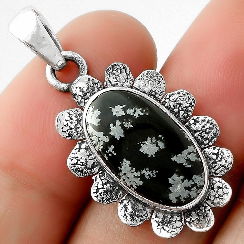 Natural Snow Flake Obsidian 925 Sterling Silver Pendant Jewelry P-1205