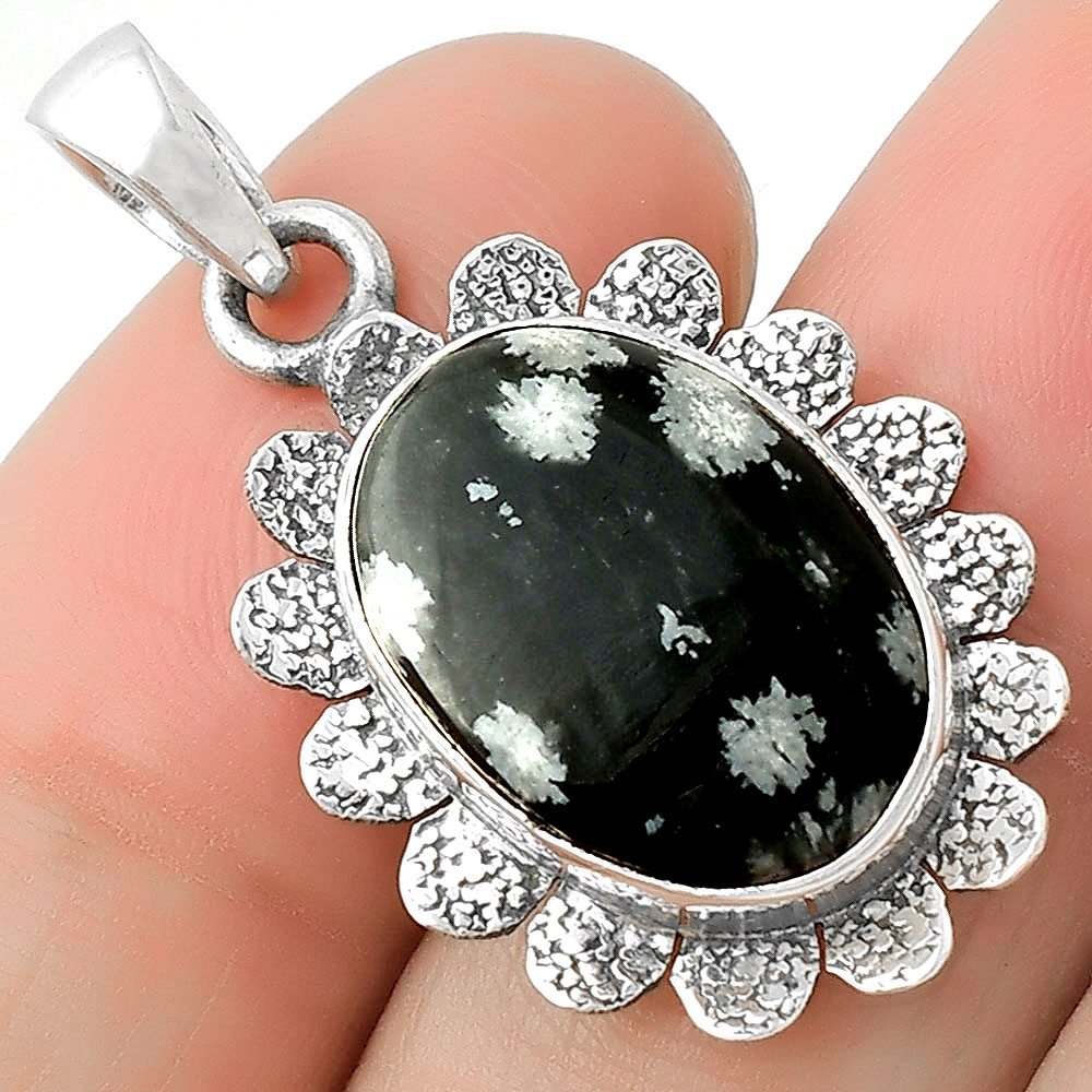 Natural Snow Flake Obsidian 925 Sterling Silver Pendant Jewelry P-1205