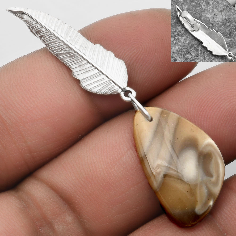 Feather - Natural Flint Stone 925 Sterling Silver Pendant Jewelry P-1280