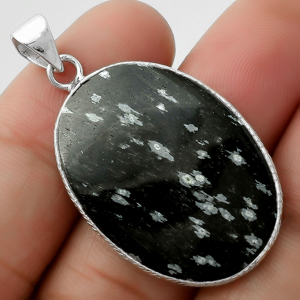 Natural Snow Flake Obsidian 925 Sterling Silver Pendant Jewelry P-1053
