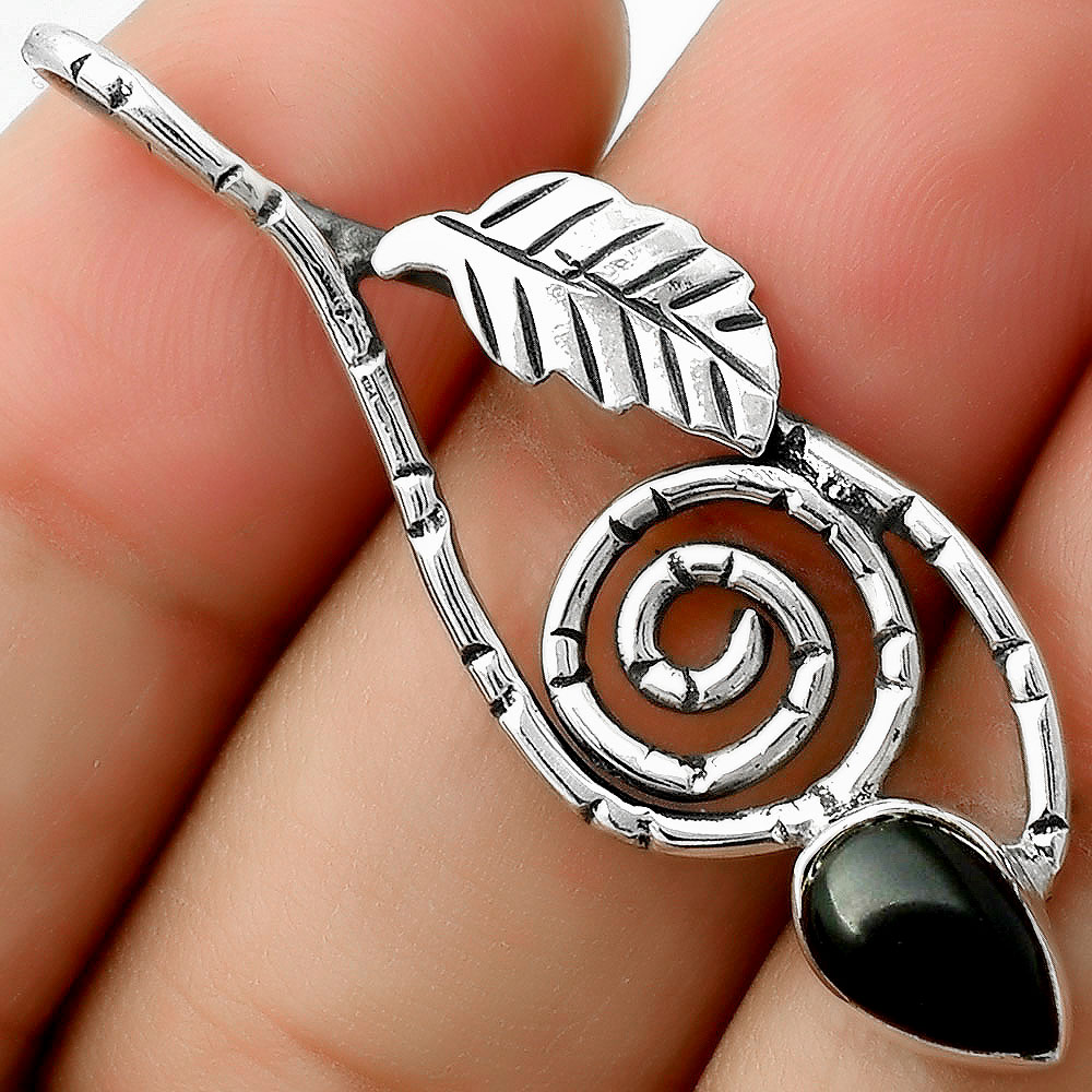 Spiral - Natural Black Onyx - Brazil 925 Sterling Silver Pendant Jewelry P-1270
