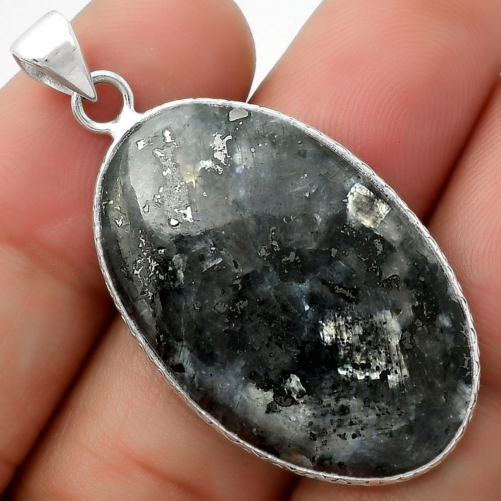 Larvikite Stone - Black Moonstone 925 Sterling Silver Pendant Jewelry P-1053