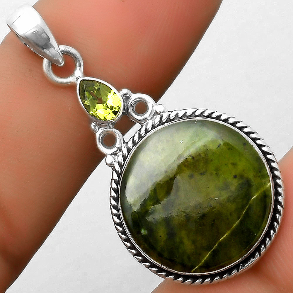 Natural Chrome Chalcedony & Peridot 925 Sterling Silver Pendant Jewelry P-1282