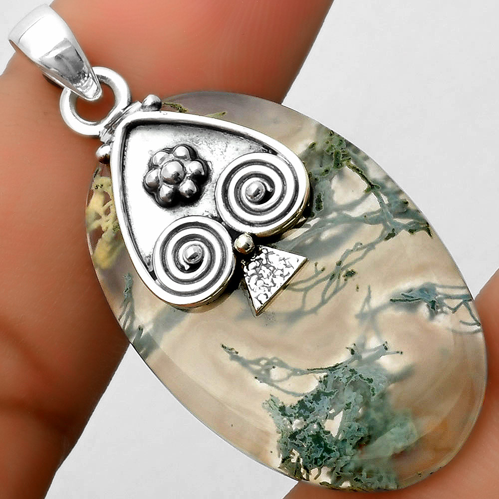 Natural Horse Canyon Moss Agate 925 Sterling Silver Pendant Jewelry P-1388