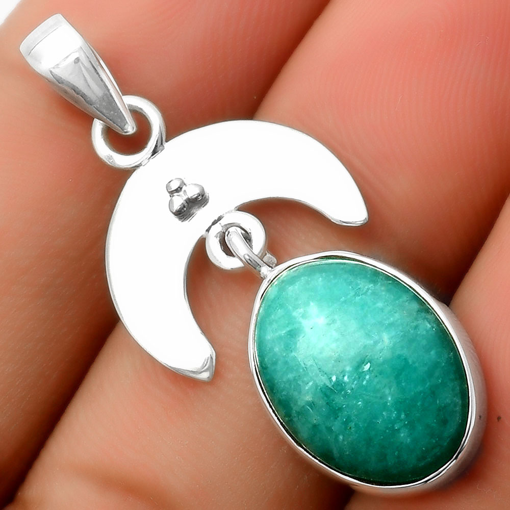 Crescent Moon - Paraiba Amazonite 925 Sterling Silver Pendant Jewelry P-1133