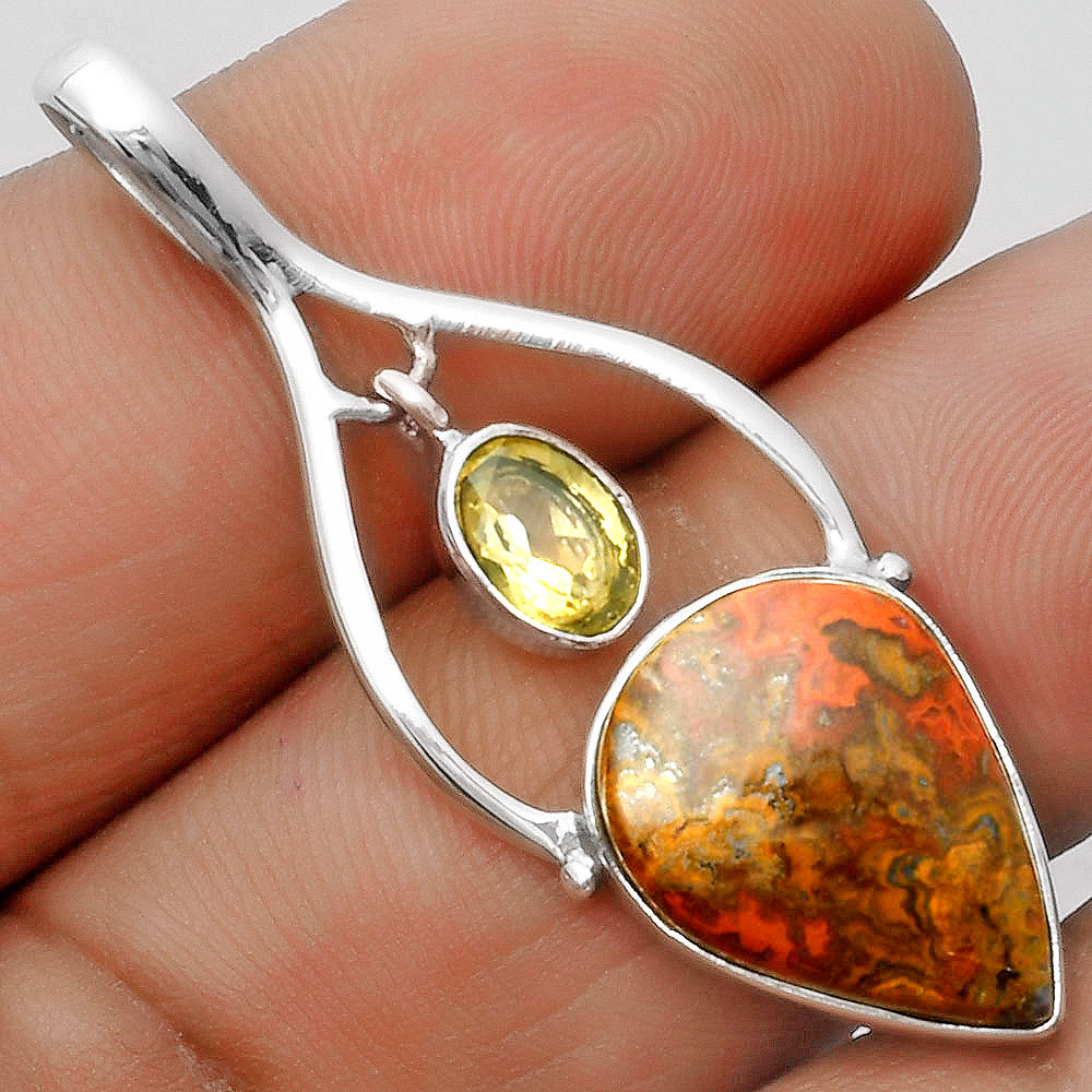 Rare Cady Mountain Agate & Citrine 925 Sterling Silver Pendant Jewelry P-1648