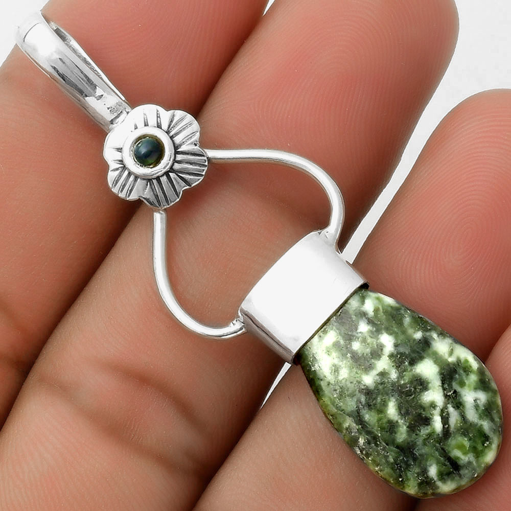 Natural Dioptase & Black Ethiopian Opal 925 Silver Pendant Jewelry P-1583