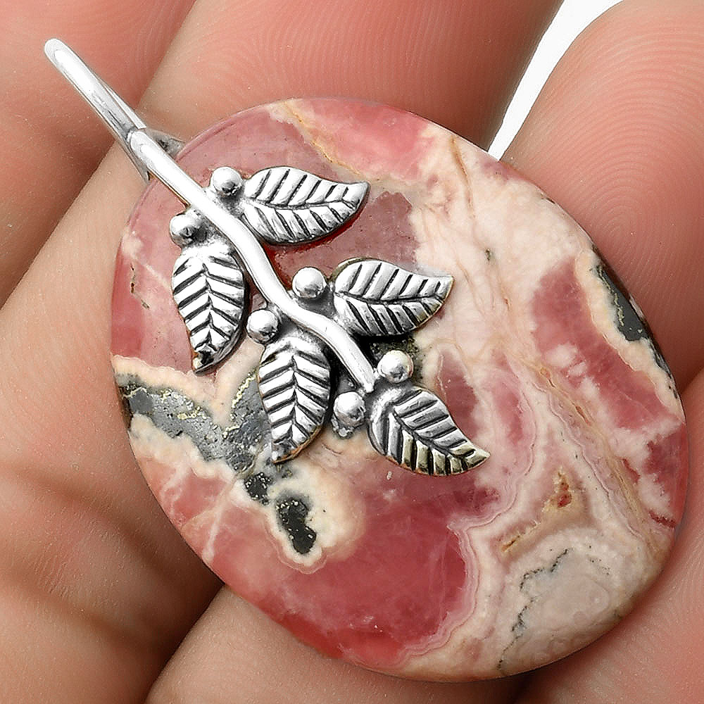 Leaves - Rhodochrosite Argentina 925 Sterling Silver Pendant Jewelry P-1291