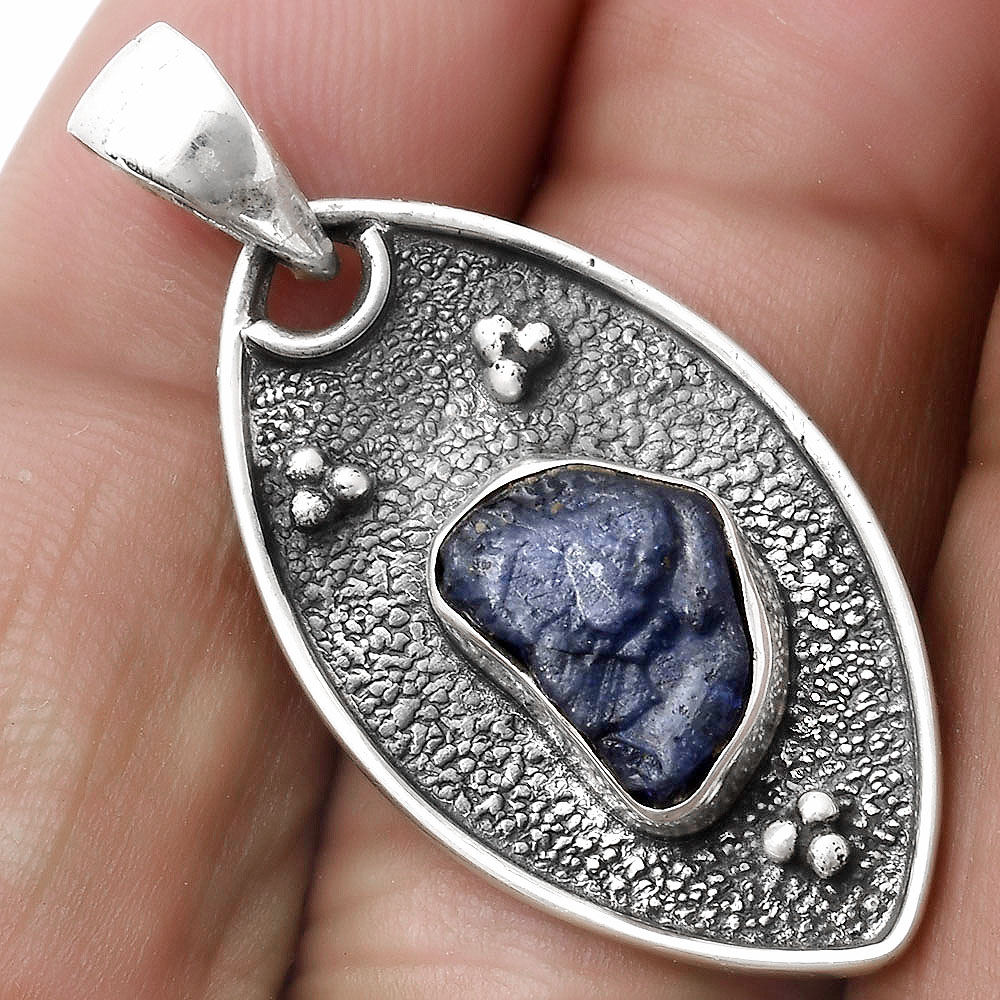 Natural Blue Sapphire Rough 925 Sterling Silver Pendant Jewelry P-1524