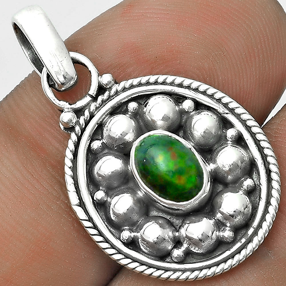 Bali Design - Black Ethiopian Opal 925 Sterling Silver Pendant Jewelry P-1713