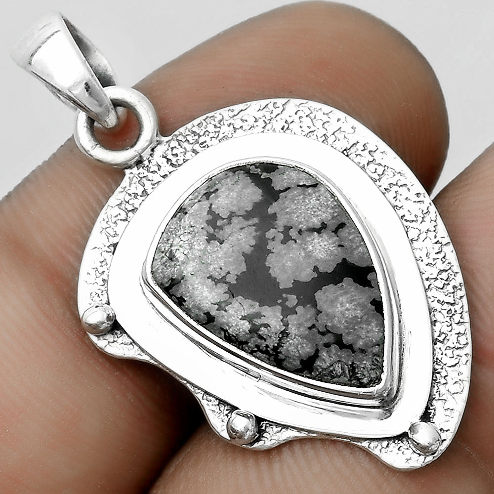 Natural Snow Flake Obsidian 925 Sterling Silver Pendant Jewelry P-1498
