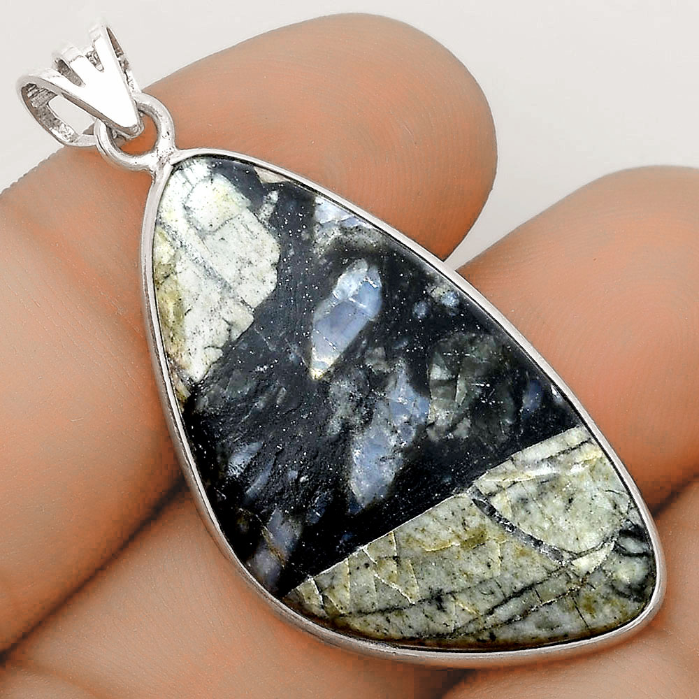 Llanite Blue Opal Crystal Sphere 925 Sterling Silver Pendant Jewelry