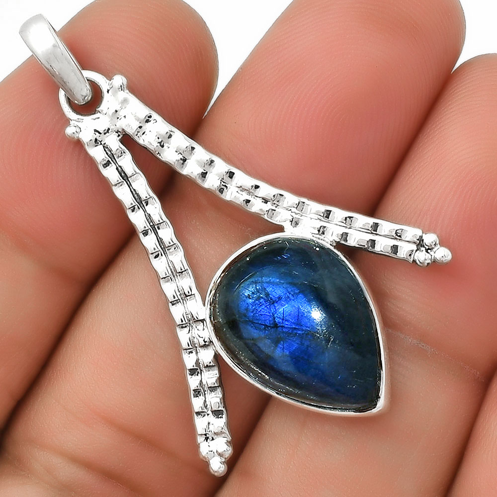 Blue Fire Labradorite - Madagascar 925 Sterling Silver Pendant Jewelry P-1034