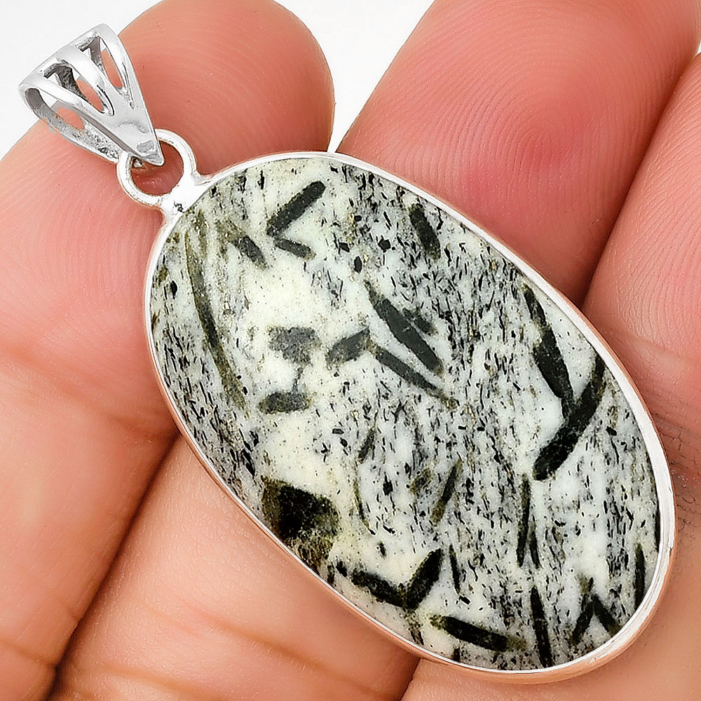 Natural Hornblende 925 Sterling Silver Pendant Jewelry P-1001