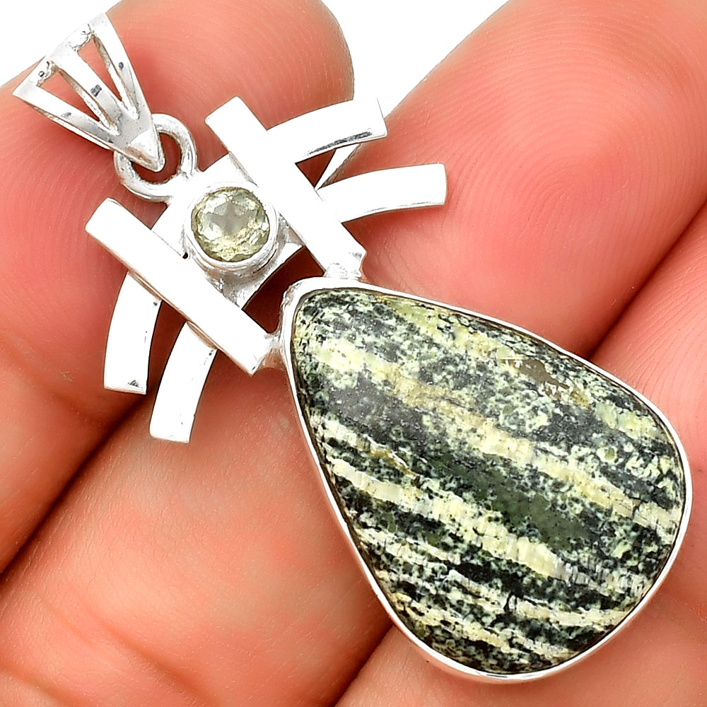 Chrysotile & Prasiolite (Green Amethyst) 925 Silver Pendant Jewelry P-1046