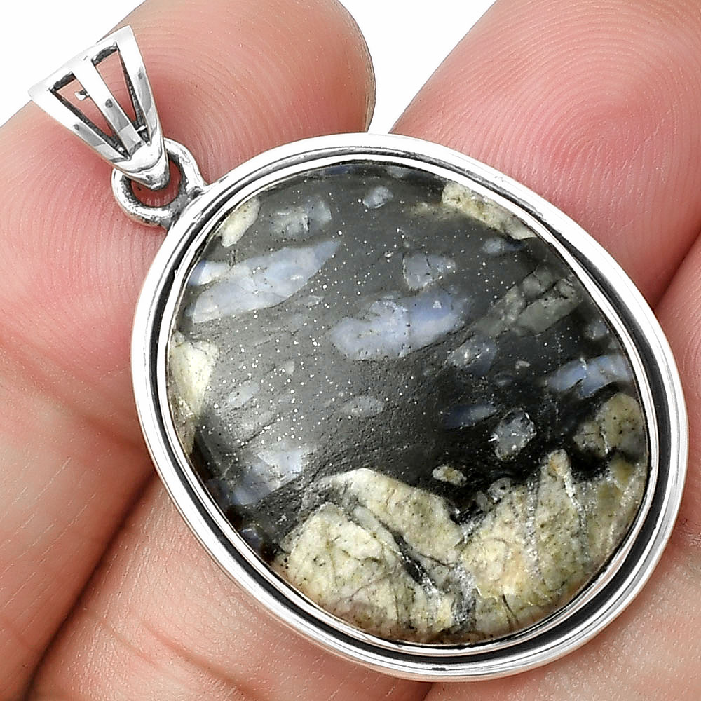 Llanite Blue Opal Crystal Sphere 925 Sterling Silver Pendant Jewelry P-1050