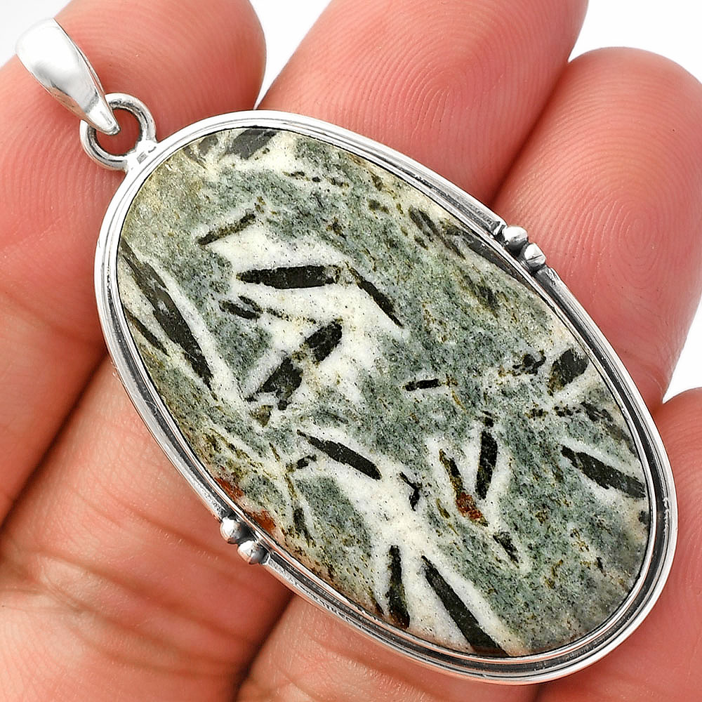 Natural Hornblende 925 Sterling Silver Pendant Jewelry P-1064