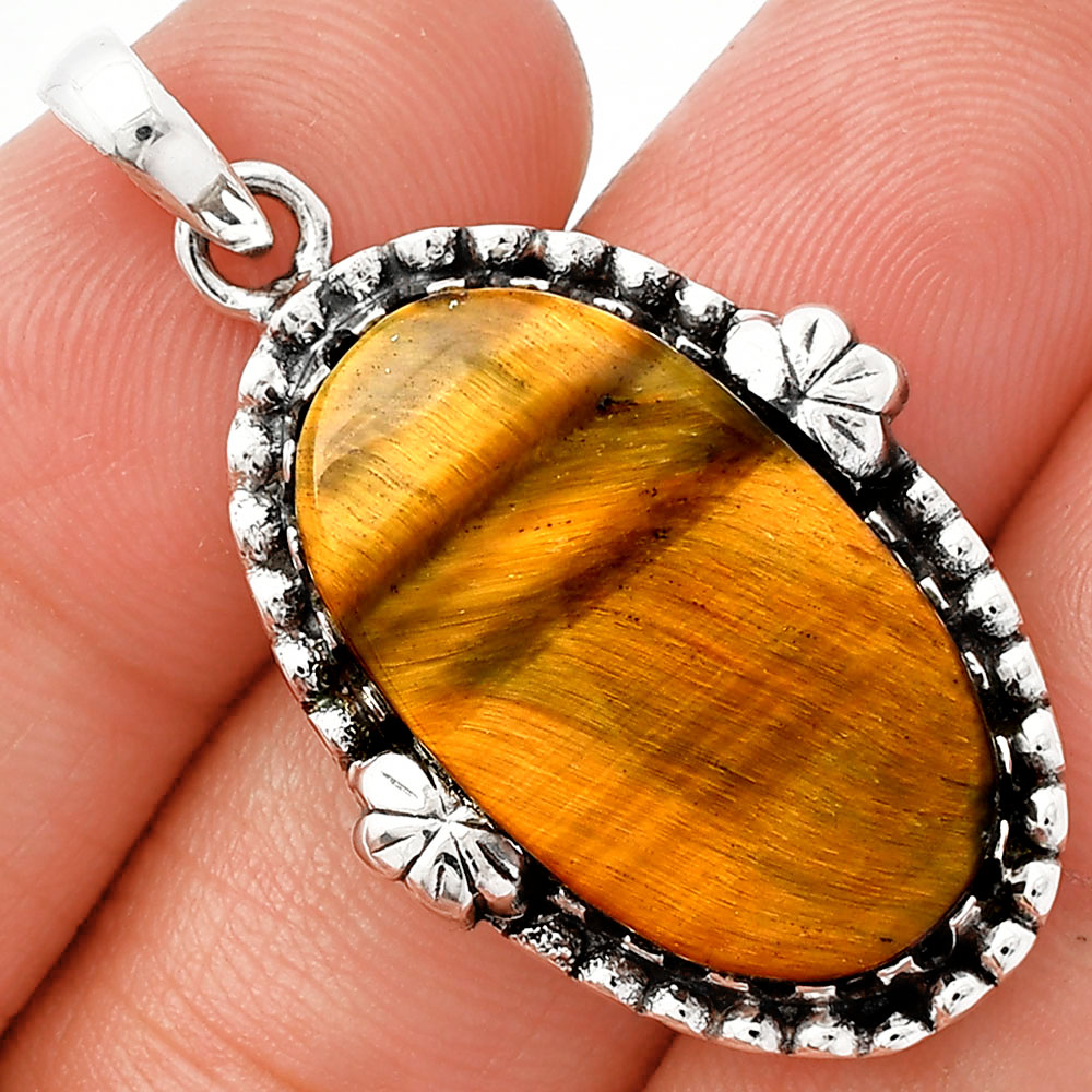 Natural Tiger Eye - Africa 925 Sterling Silver Pendant Jewelry P-1730