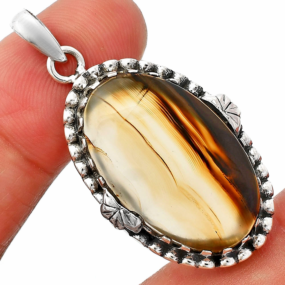Natural Montana Agate - USA 925 Sterling Silver Pendant Jewelry P-1730