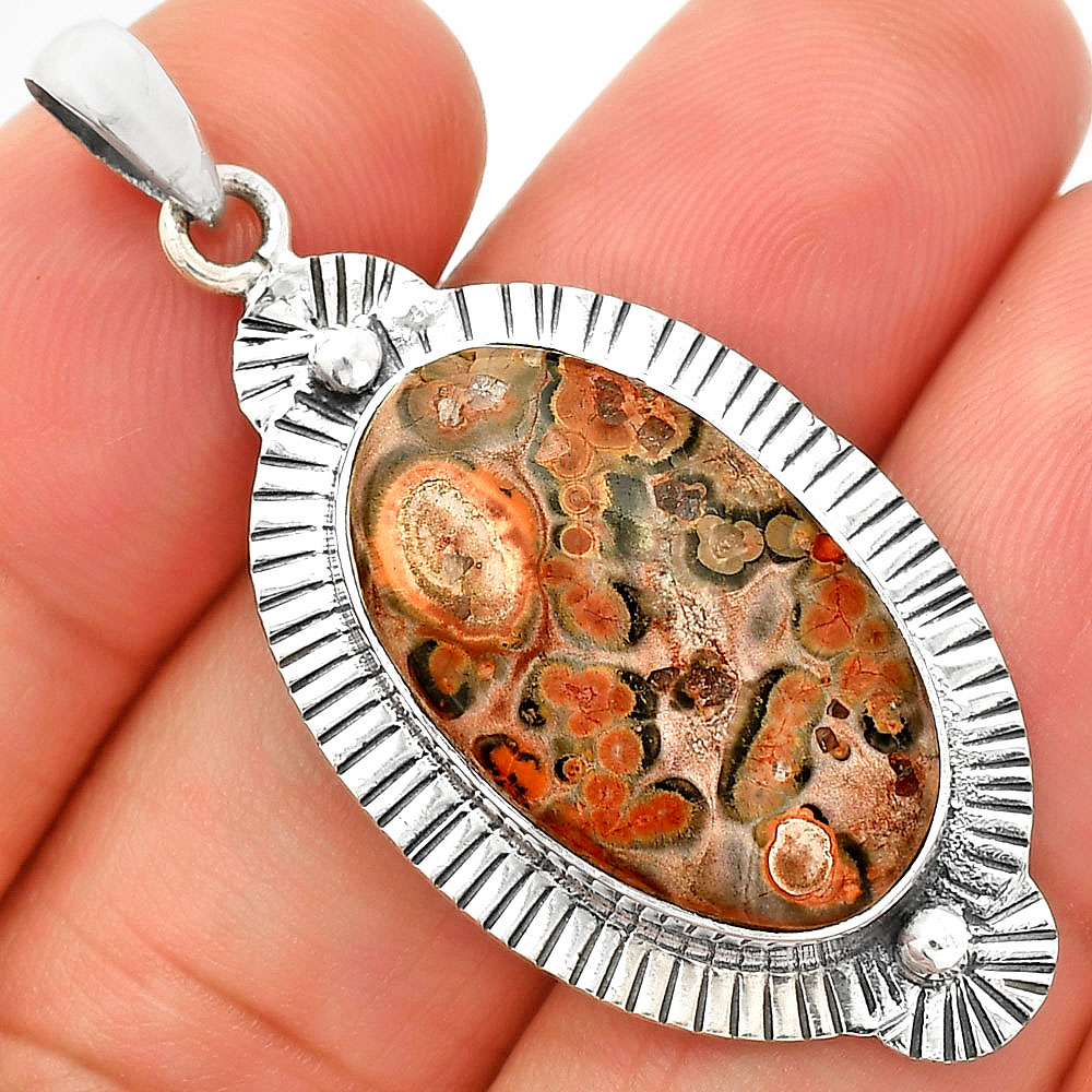 Natural Leopard Skin Jasper 925 Sterling Silver Pendant Jewelry P-1732