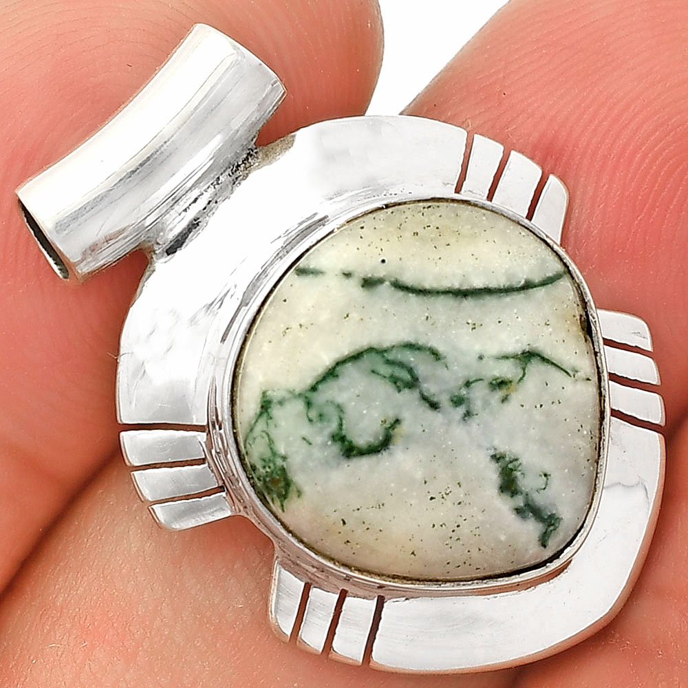 Natural Tree Weed Moss Agate - India 925 Sterling Silver Pendant Jewelry P-1598
