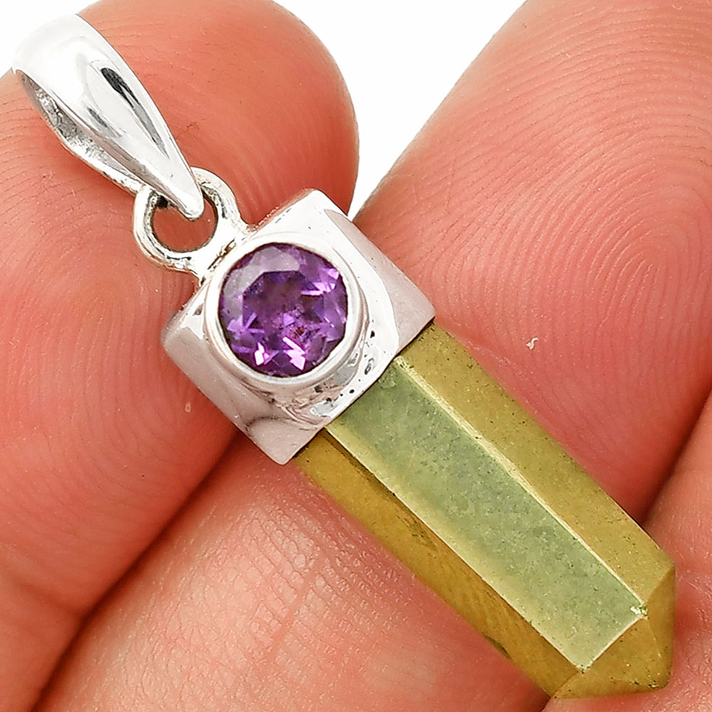 Point - Apache Gold Healer's Gold & Amethyst 925 Silver Pendant Jewelry P-1107
