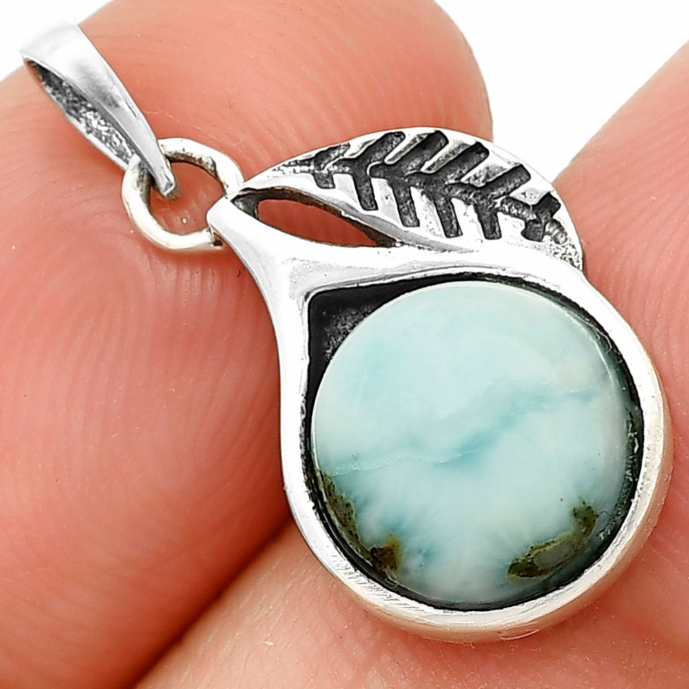 Leaf - Larimar (Dominican Republic) 925 Sterling Silver Pendant Jewelry P-1105