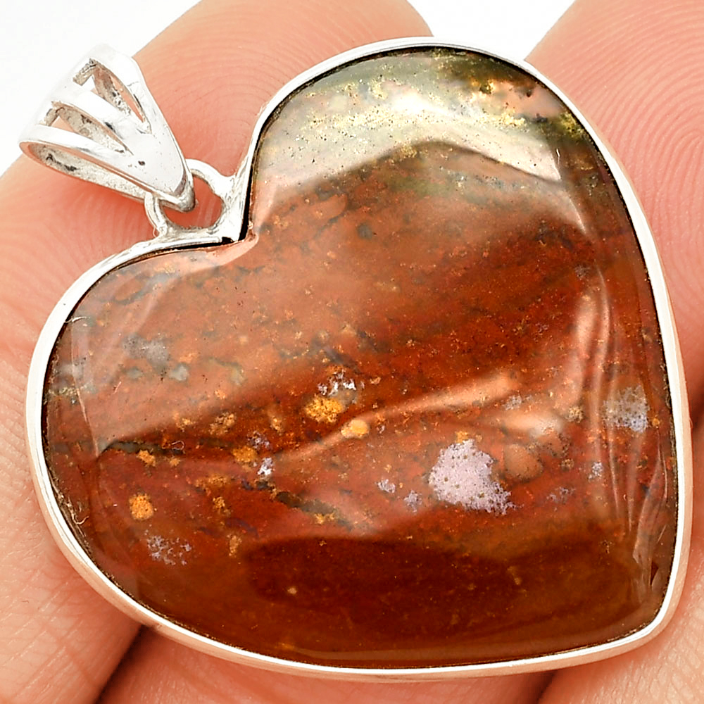 Heart - Natural Texas Moss Agate 925 Sterling Silver Pendant Jewelry P-1043
