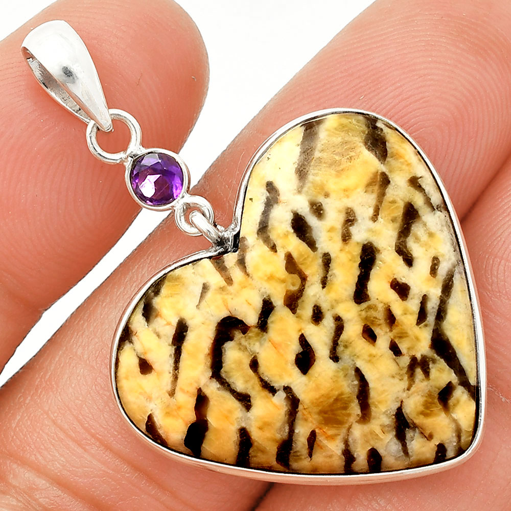 Heart - Septarian - Dragon Stone & Amethyst 925 Silver Pendant Jewelry P-1098