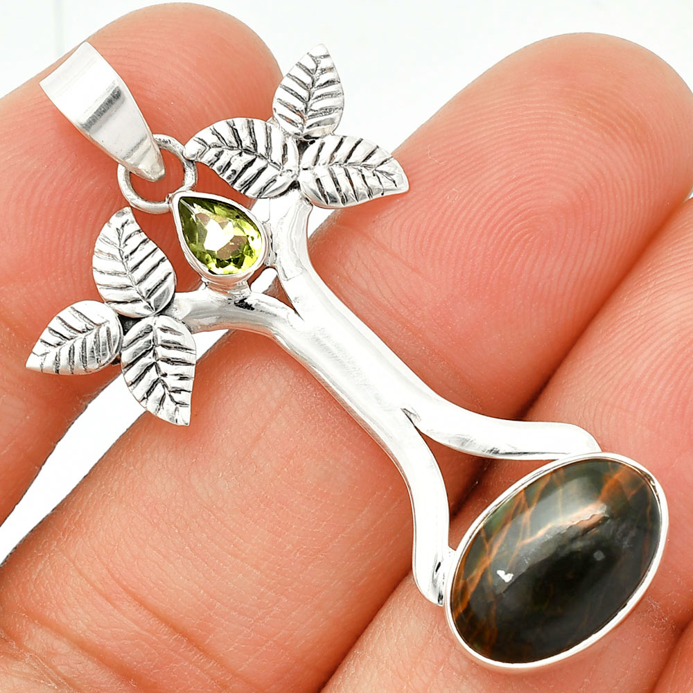 Turkish Rainforest Chrysocolla & Peridot 925 Silver Pendant Jewelry P-1420