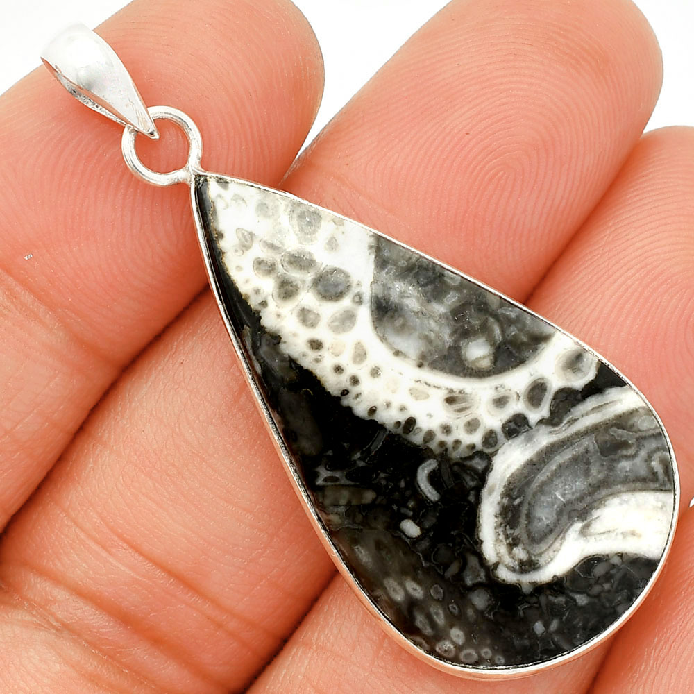 Natural Mexican Cabbing Fossil 925 Sterling Silver Pendant Jewelry P-1001