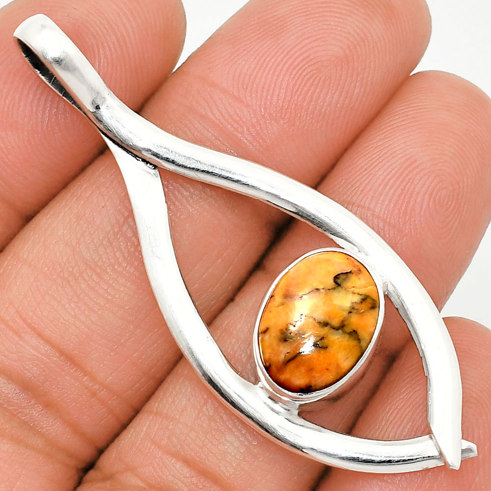 Natural Honey Dendritic Opal 925 Sterling Silver Pendant Jewelry P-1384