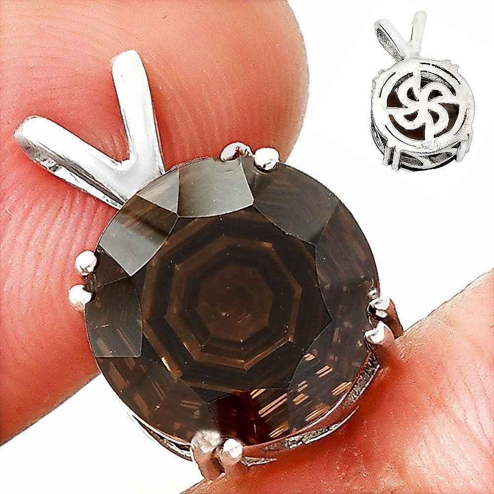 Fancy Cut Smoky Quartz - Brazil 925 Sterling Silver Pendant Jewelry P-1737