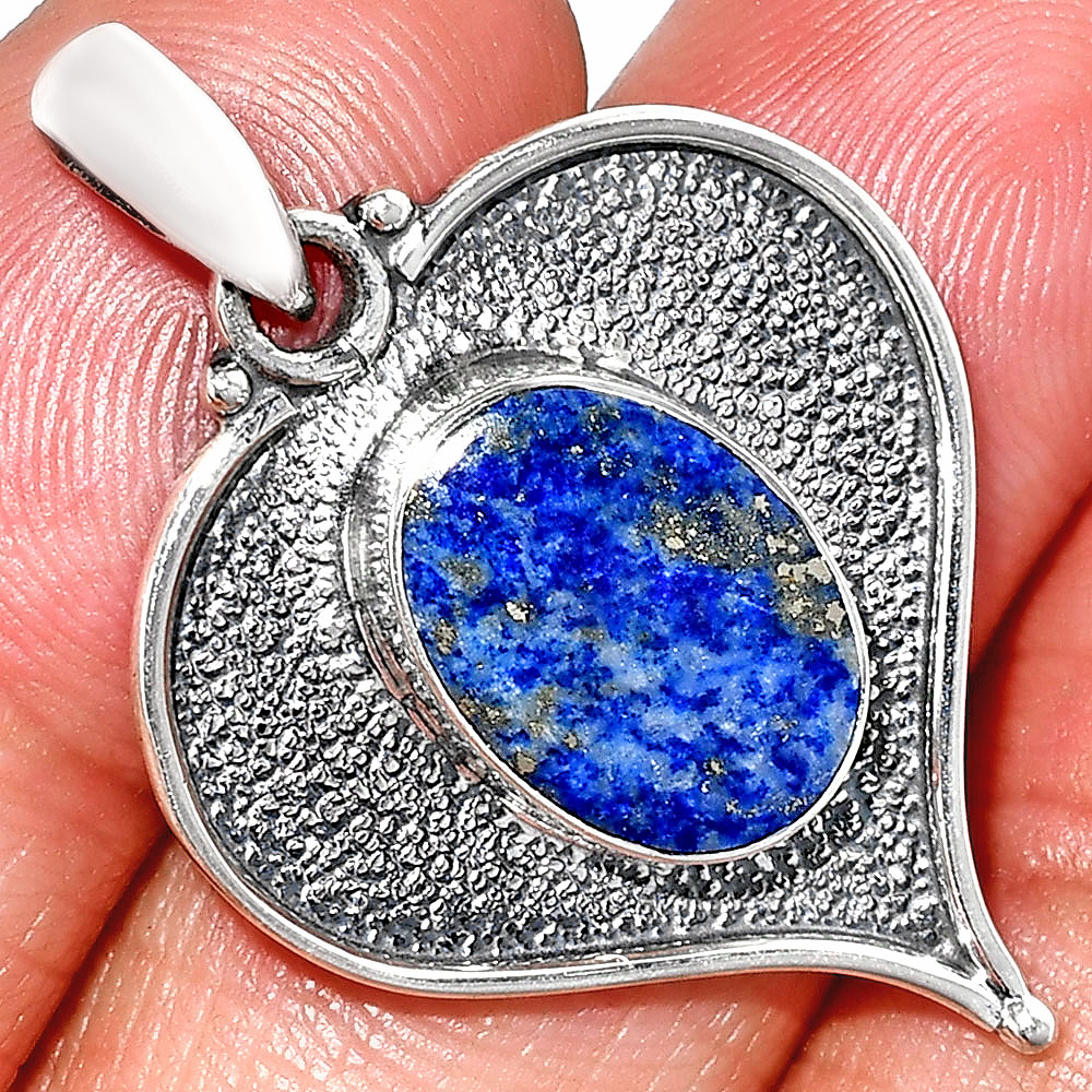 Heart - Lapis Lazuli - Afghanistan 925 Sterling Silver Pendant Jewelry P-1503
