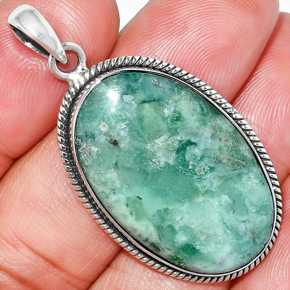 Natural Green Lace Agate 925 Sterling Silver Pendant Jewelry P-1068