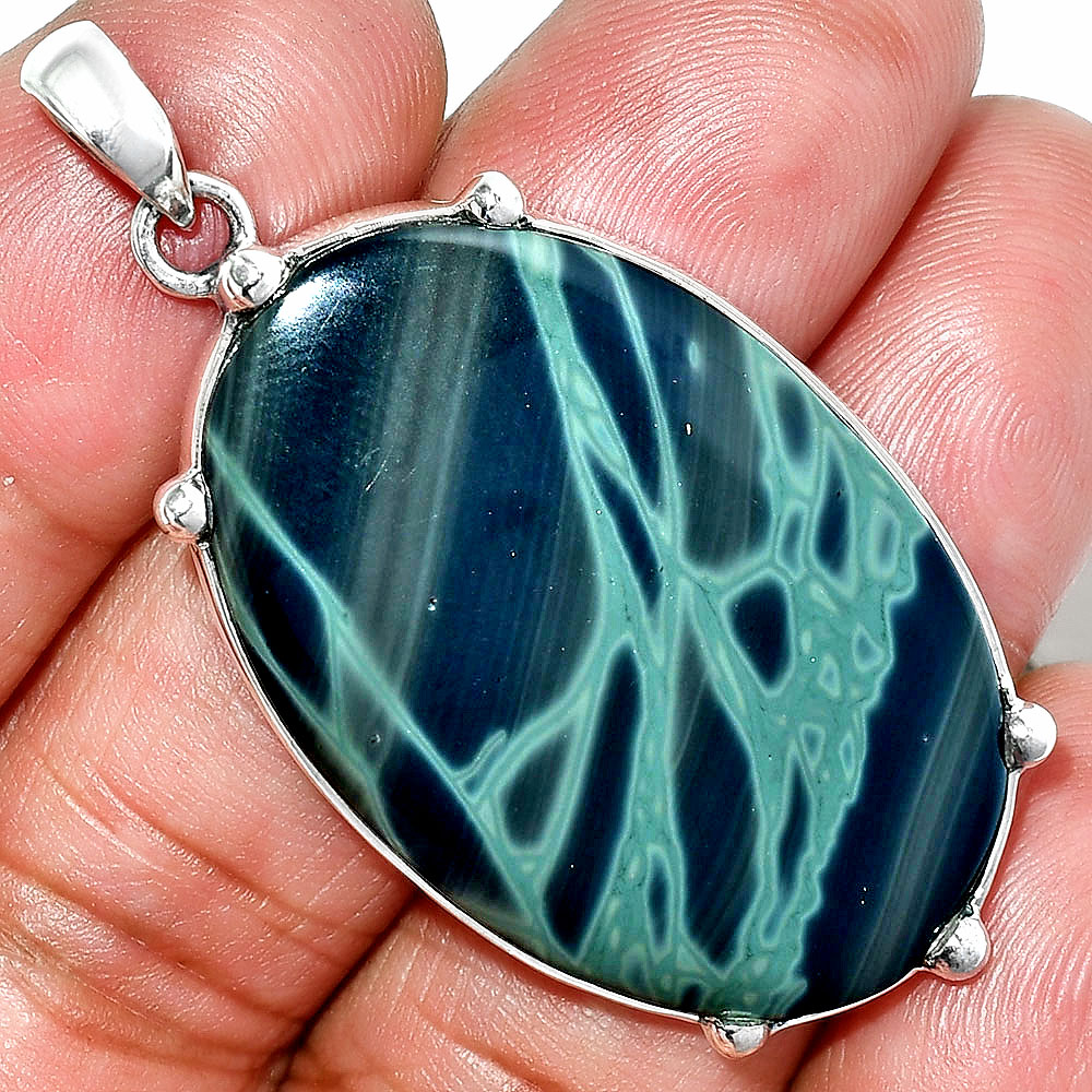 Natural Spider Web Obsidian 925 Sterling Silver Pendant Jewelry P-1349