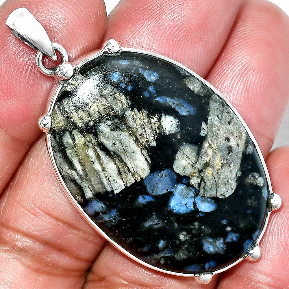 Llanite Blue Opal Crystal Sphere 925 Sterling Silver Pendant Jewelry P-1349