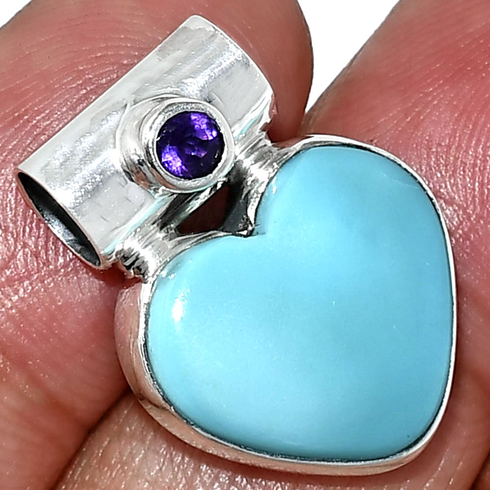 Heart - Sleeping Beauty Turquoise & Amethyst 925 Silver Pendant Jewelry P-1300