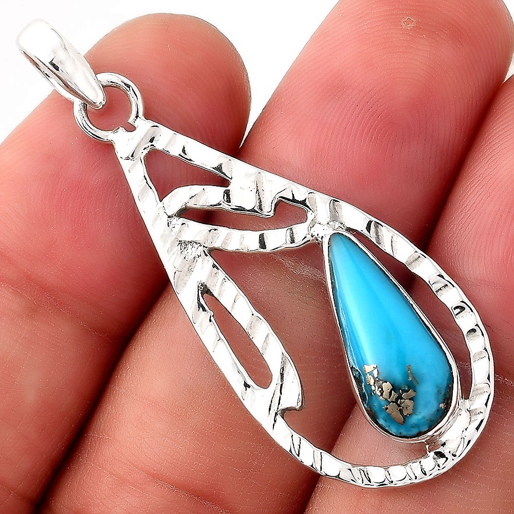 Kingman Turquoise With Pyrite 925 Sterling Silver Pendant Jewelry