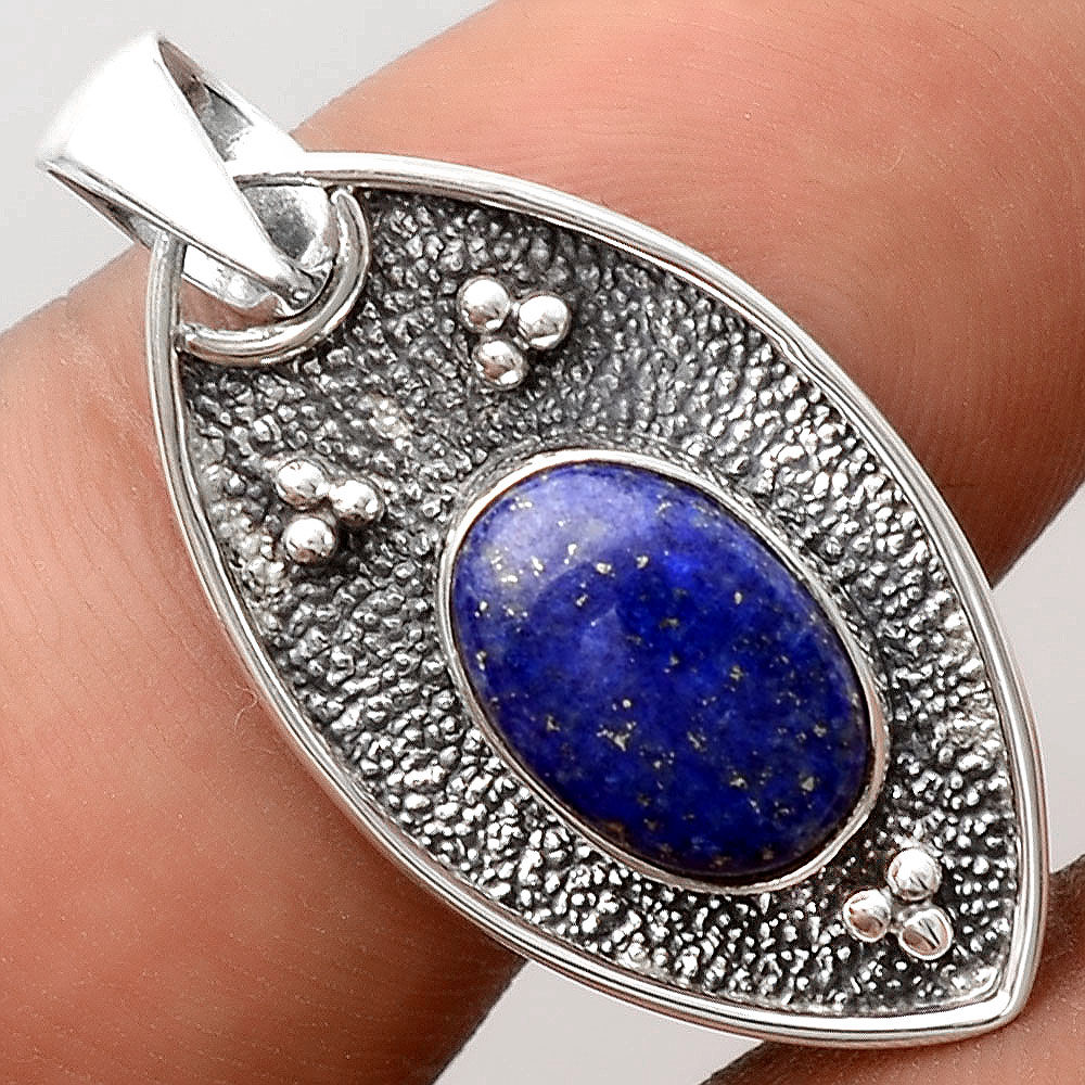 Natural Lapis - Afghanistan 925 Sterling Silver Pendant Jewelry P-5396