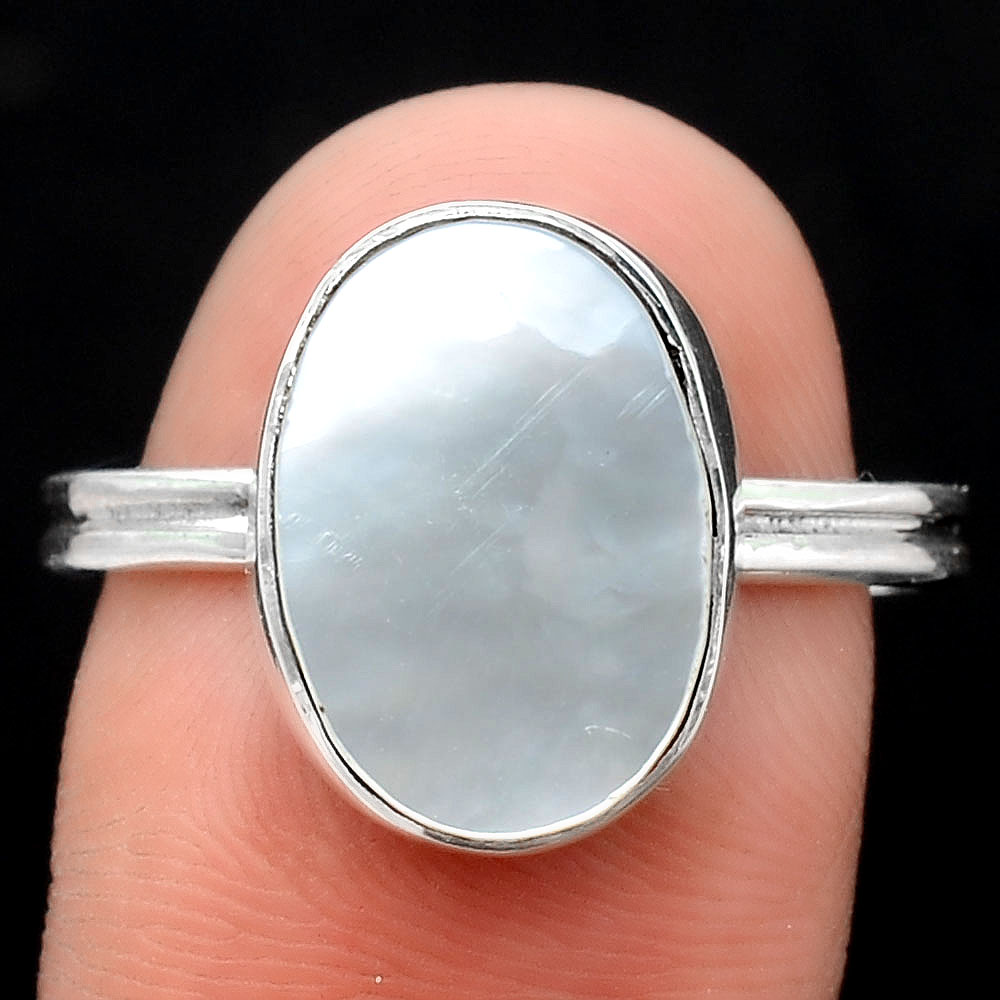 Natural Mother Of Pearl 925 Sterling Silver Ring s.9.5 Jewelry R-1056