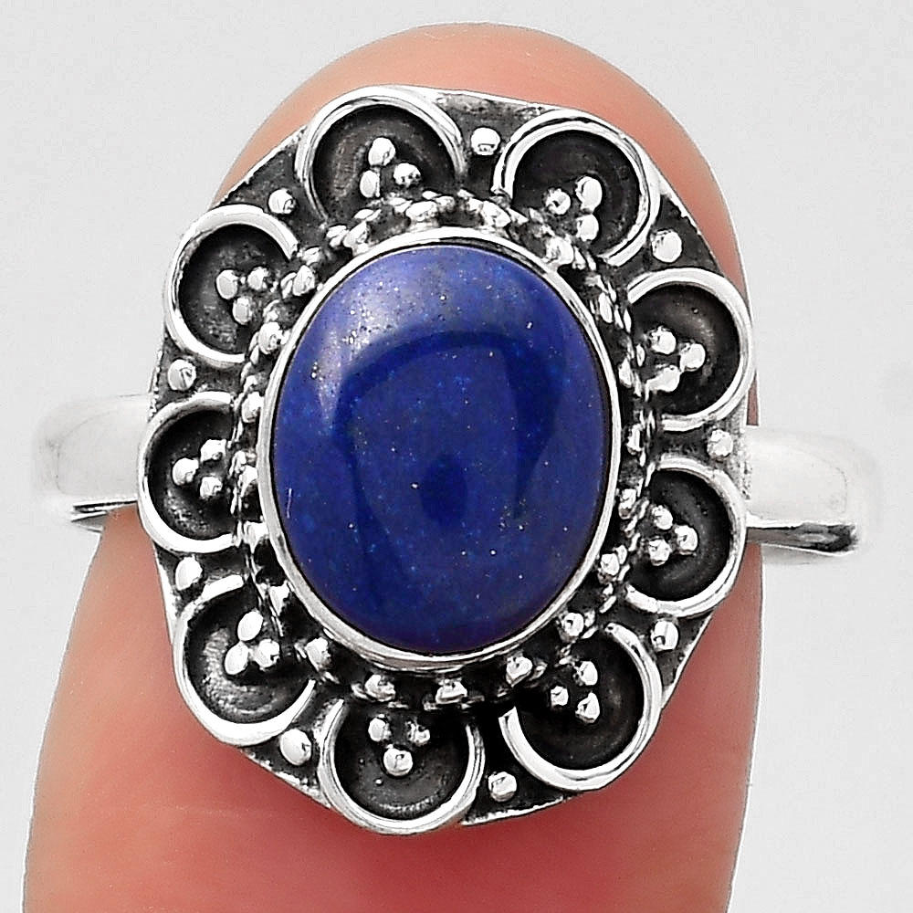 Natural Lapis - Afghanistan 925 Sterling Silver Ring s.9 Jewelry