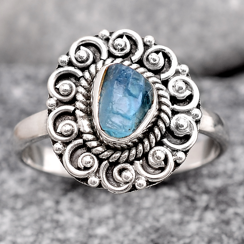 Natural Neon Blue Apatite - Madagascar 925 Sterling Silver Ring s.9 Jewelry