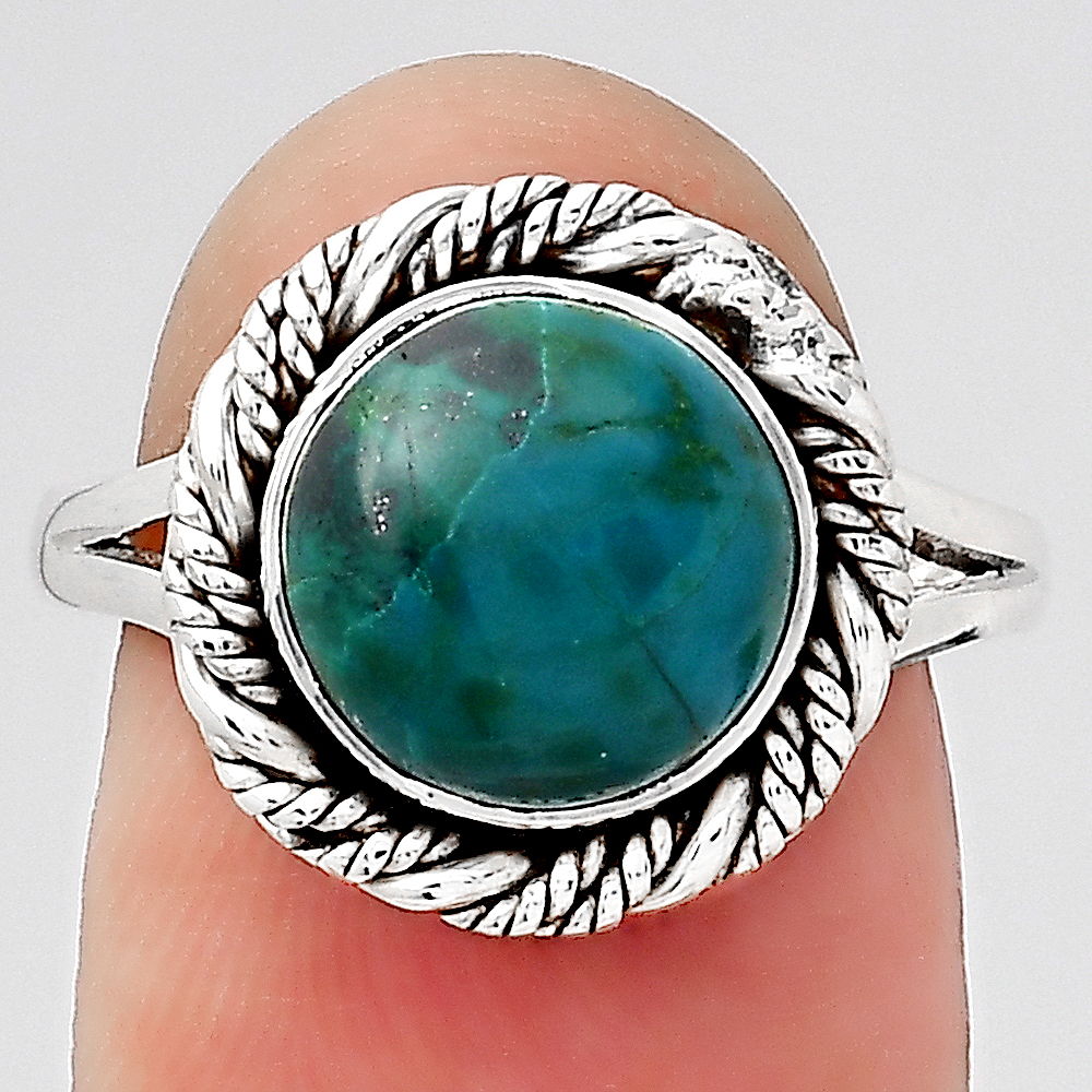 Natural Azurite Chrysocolla 925 Sterling Silver Ring s.7.5 Jewelry R-1014