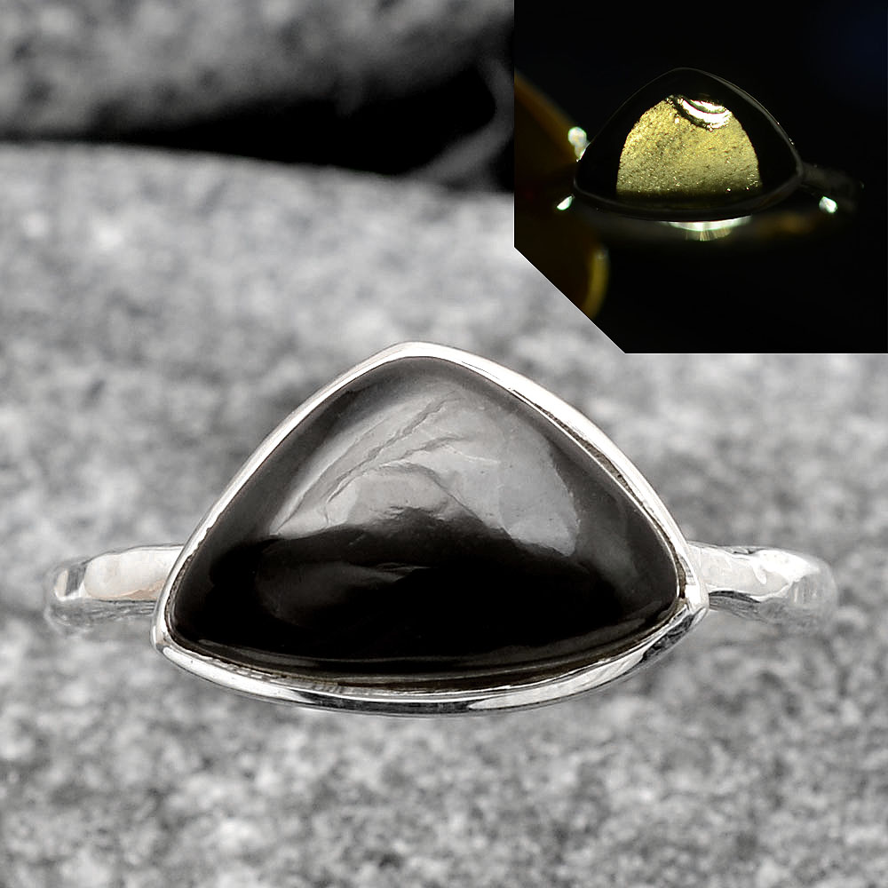 Natural Tektite Cab - Greek 925 Sterling Silver Ring s.8.5 Jewelry R-1001