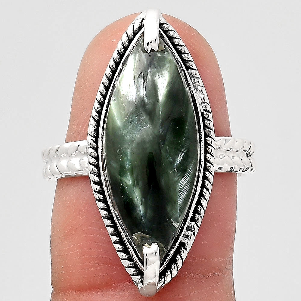 Natural Russian Seraphinite 925 Sterling Silver Ring s.7.5 Jewelry