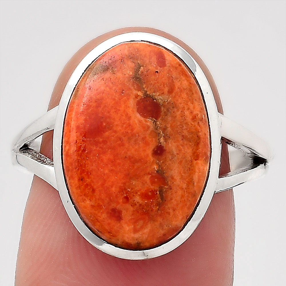 Natural Red Sponge Coral 925 Sterling Silver Ring s.8 Jewelry R-1005