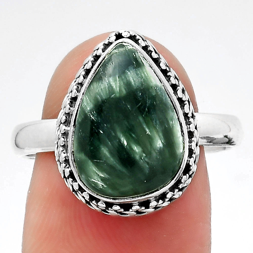 Natural Russian Seraphinite 925 Sterling Silver Ring s.9 Jewelry