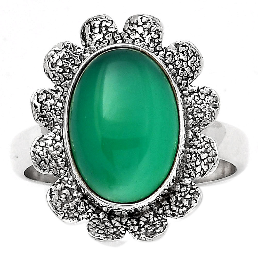 Natural Green Onyx 925 Sterling Silver Ring s.9 Jewelry